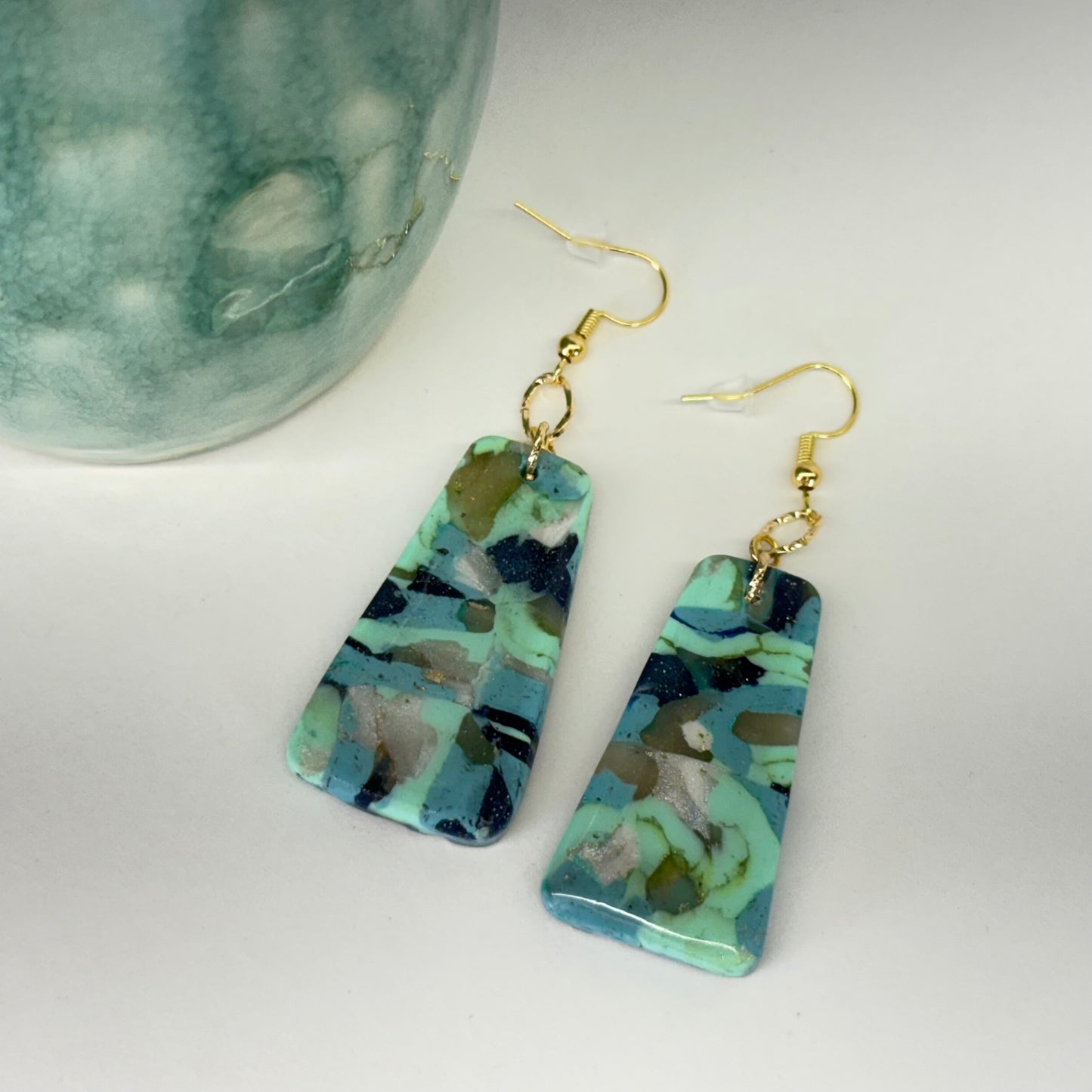 Texas Turquoise Modern Rectangle Earrings in Gold
