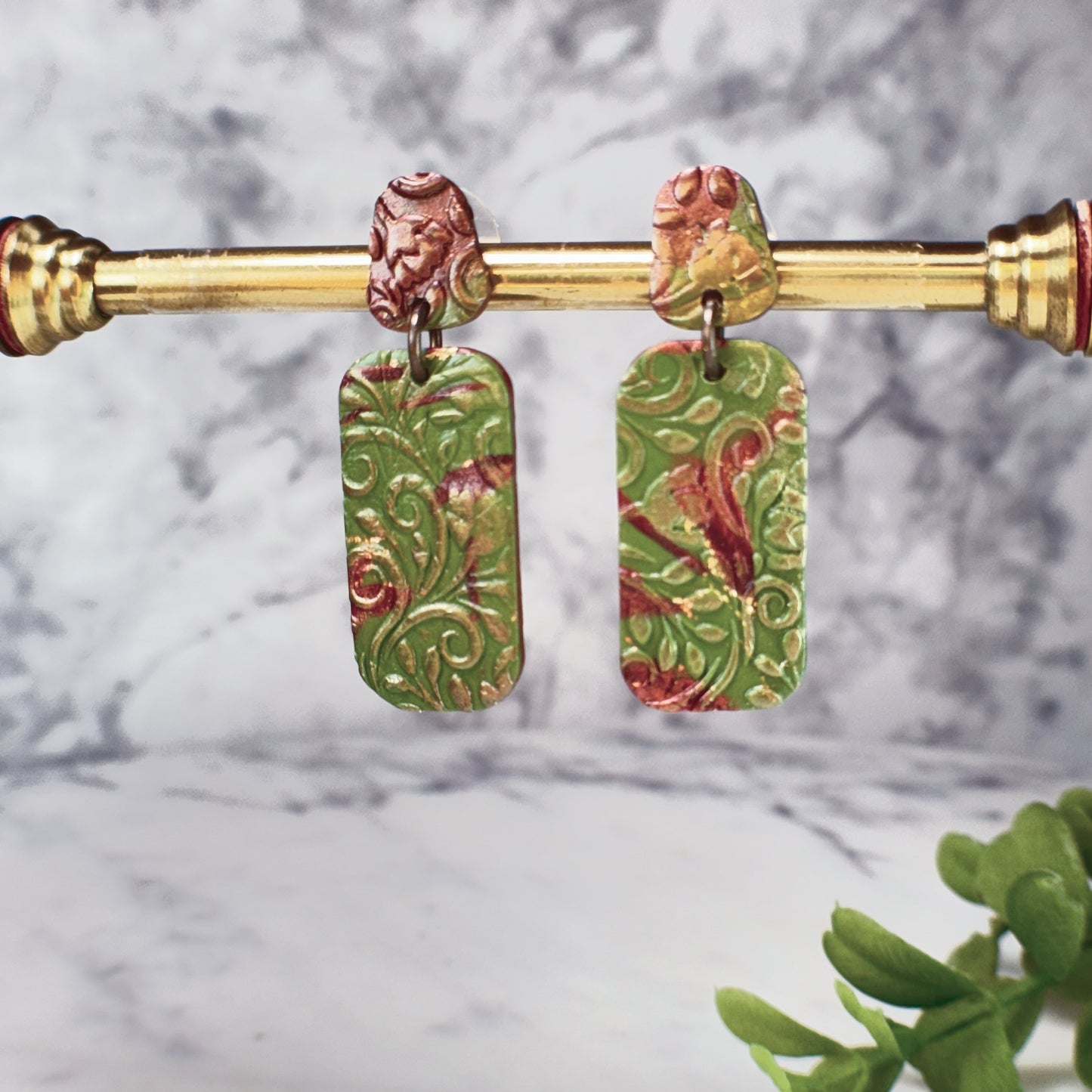 Addison Evergreen Drop Earrings in Bronze Polymer Clay Earrings