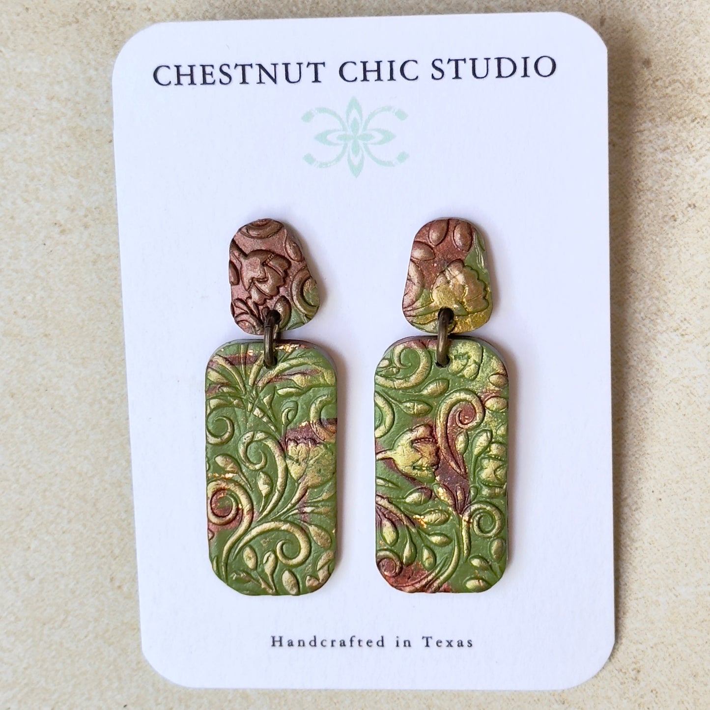 Green Copper and Bronze Floral Easrrings