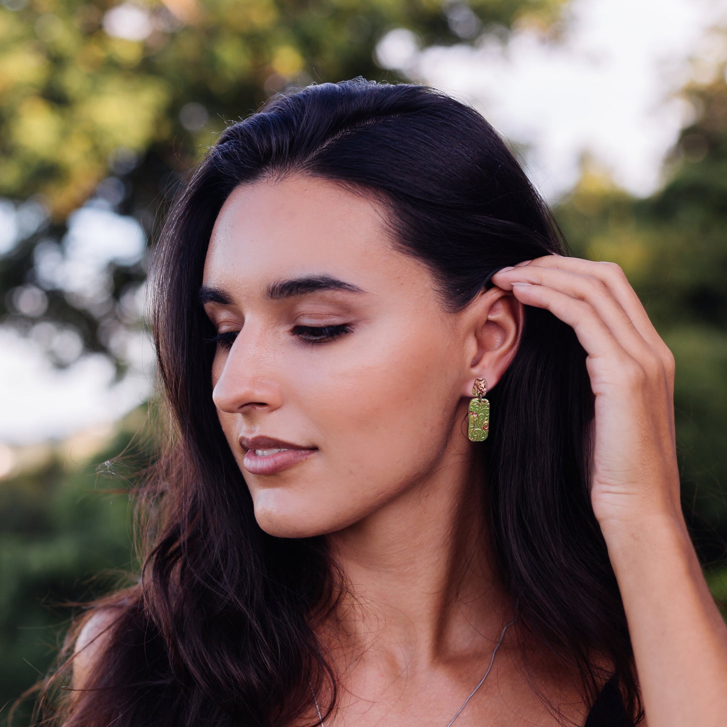 Addison Evergreen Drop Earrings in Bronze Polymer Clay Earrings