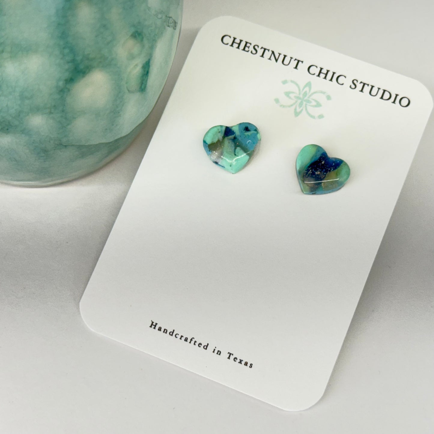 Texas Turquoise Mini Heart Earrings Gold