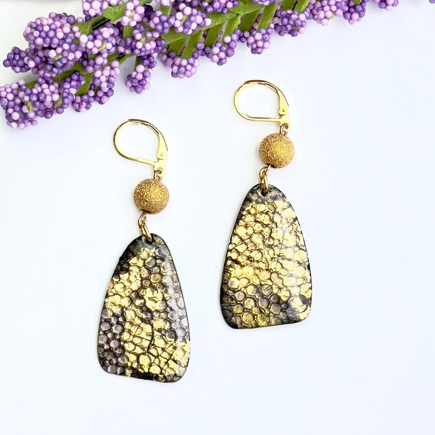 Black and gold earrings, gold earrings, polymer clay earrings, chestnut chic studio