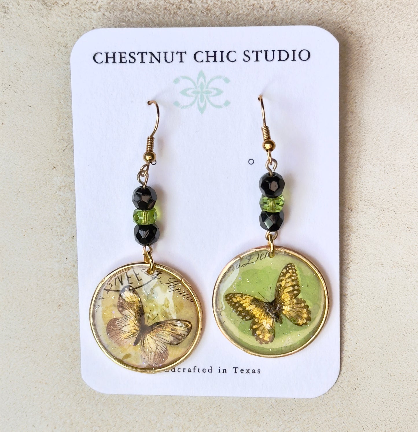 Vintage Stamp Butterfly Earrings