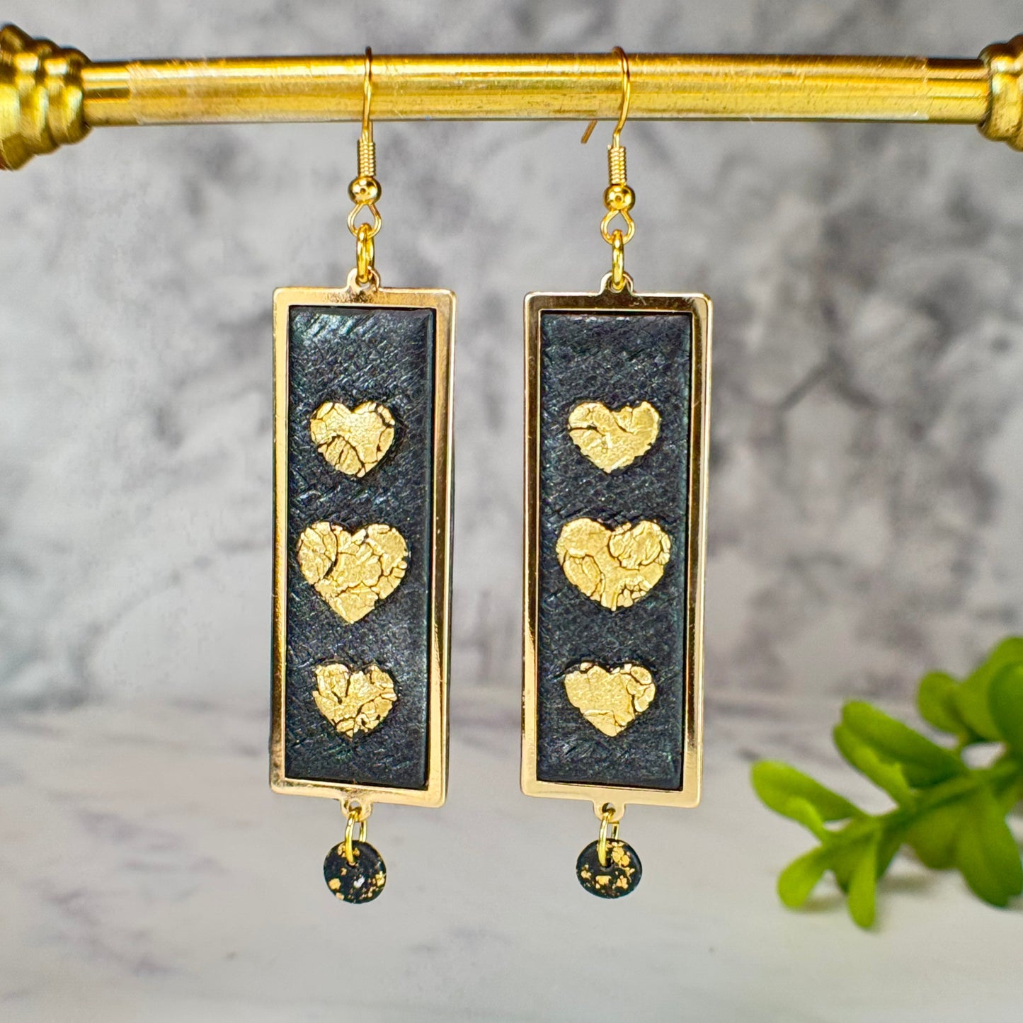 Brooklyn Black & Gold Heart Drop Earrings