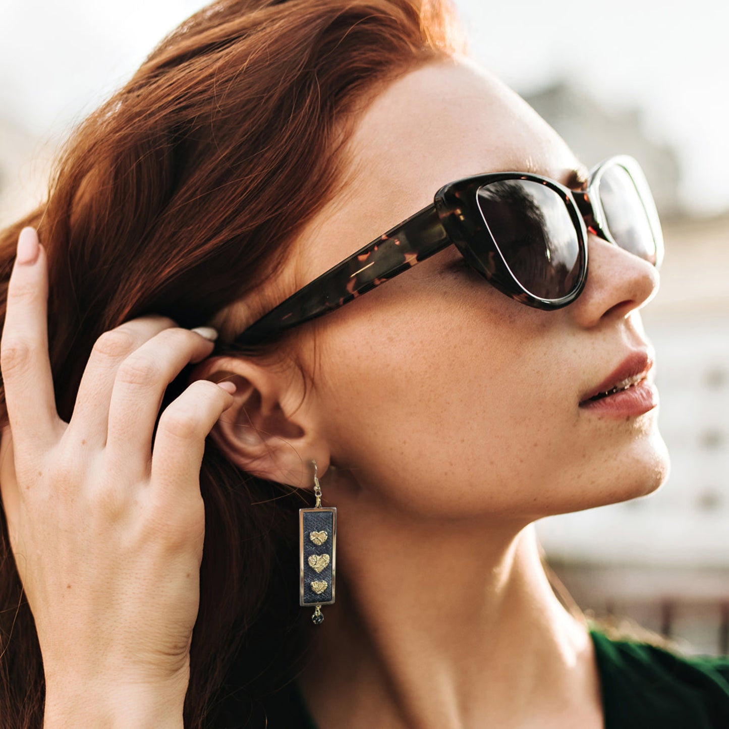 Brooklyn Black & Gold Heart Drop Earrings