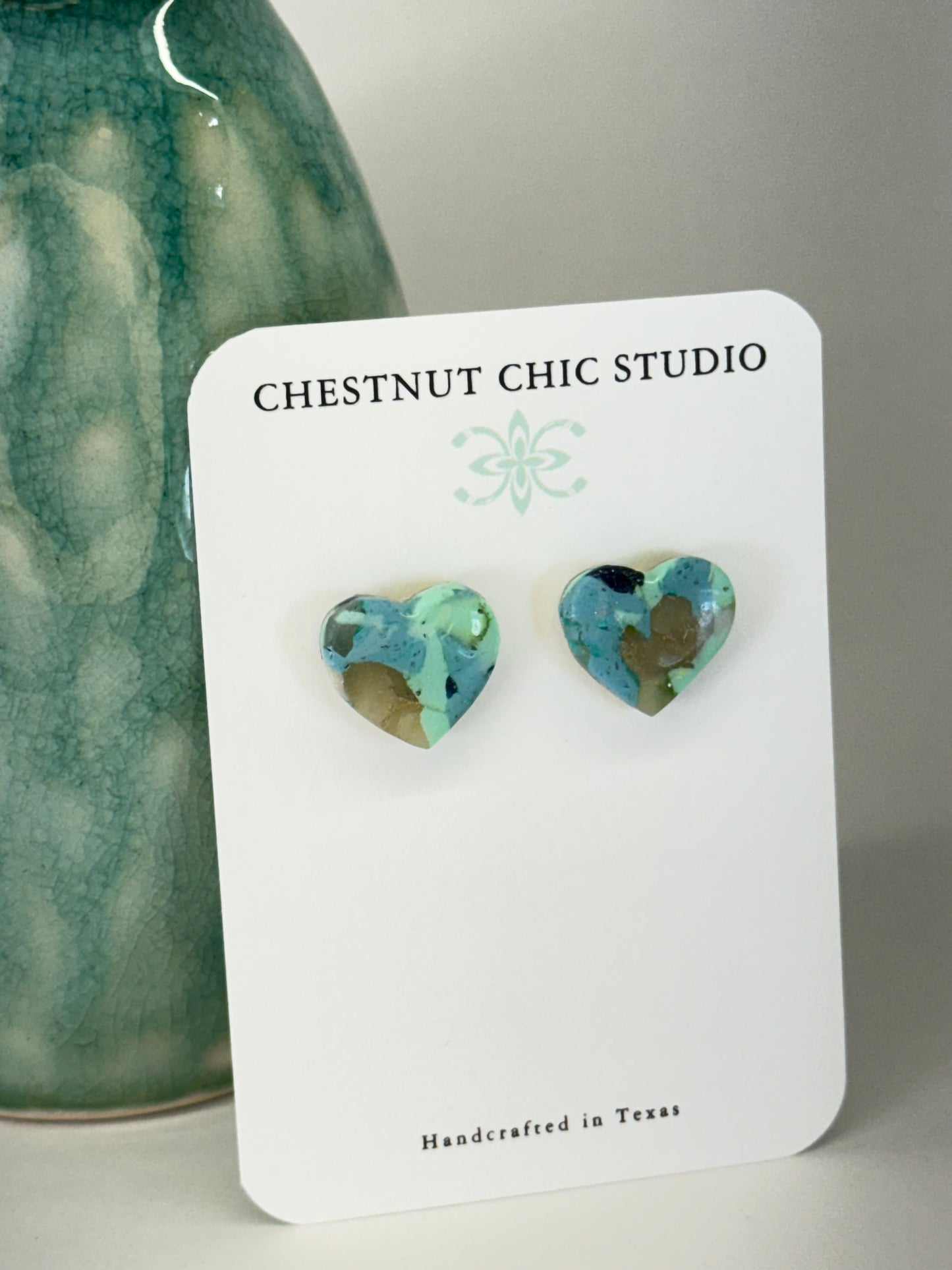 Texas Turquoise Small Heart Earrings Gold