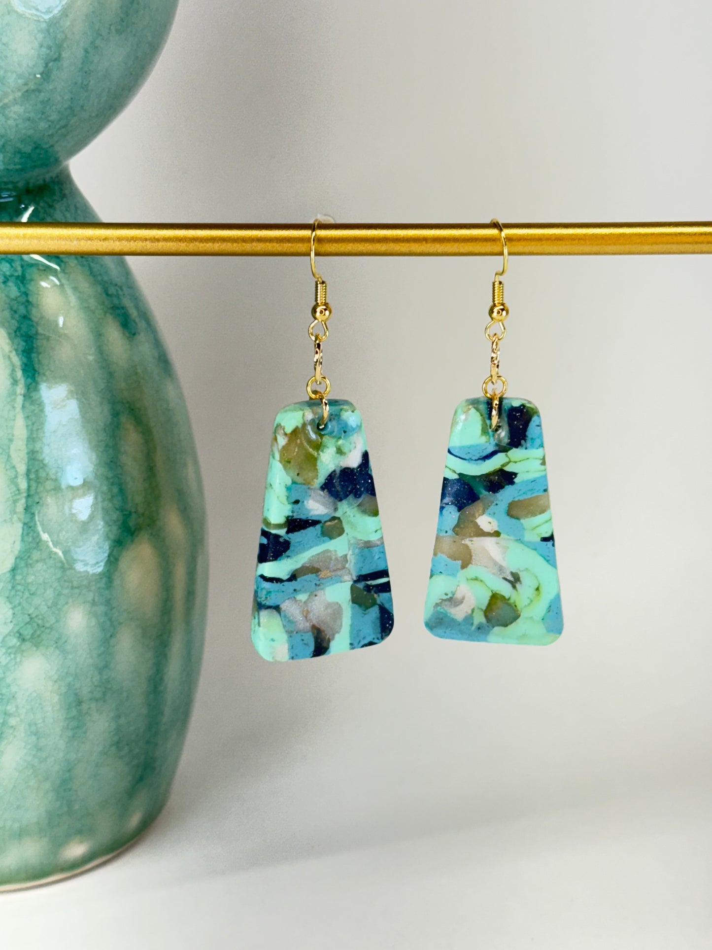 Texas Turquoise Modern Rectangle Earrings in Gold