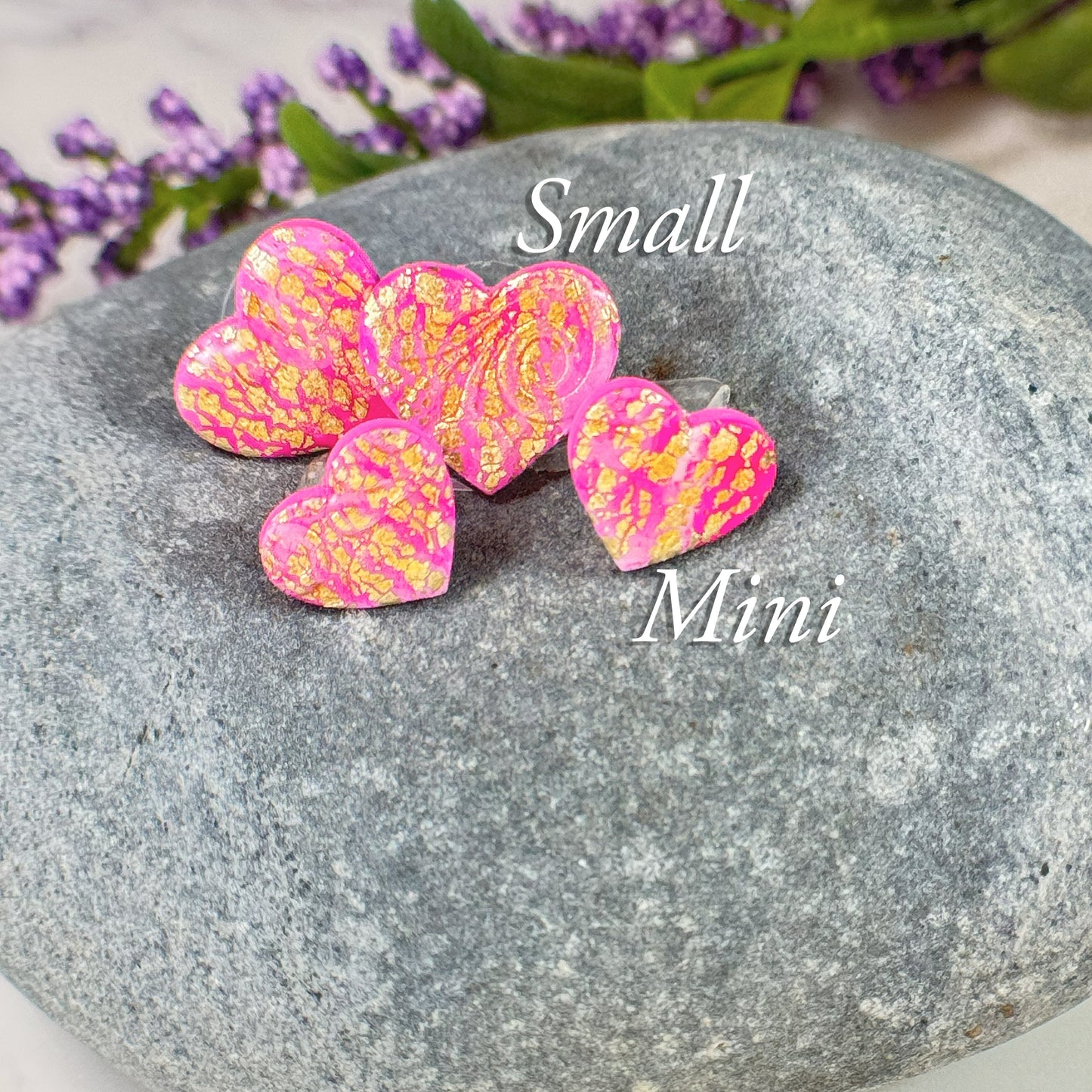 April and Elsa Evergreen Heart Stud Earrings in Gold Size Options
