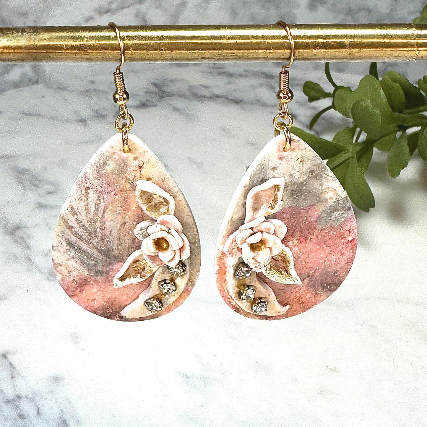Erin Magnolia Drop Earrings with Austrian Crystals Polymer Earrings