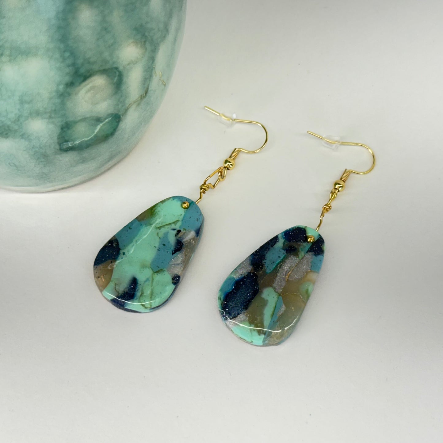 Texas Turquoise Modern Oval Drop Earrings in Gold
