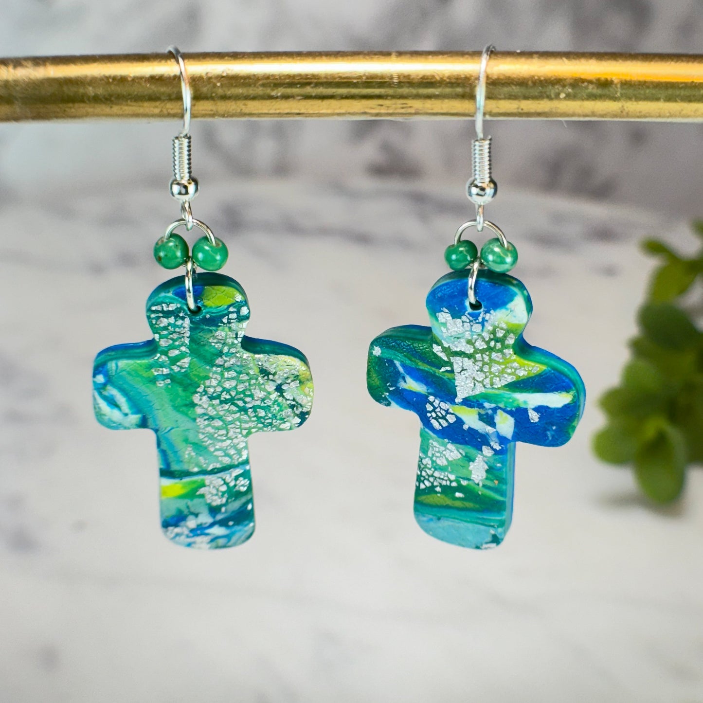 Gianna Seaside Cross Drop Earrings in Silver Polymer Clay Earrings