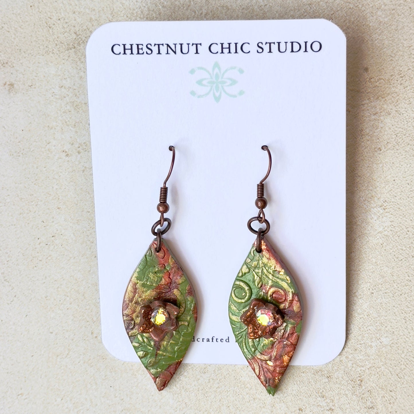 Green Floral Earrings, Earrings for Spring, Designer Floral Earrings