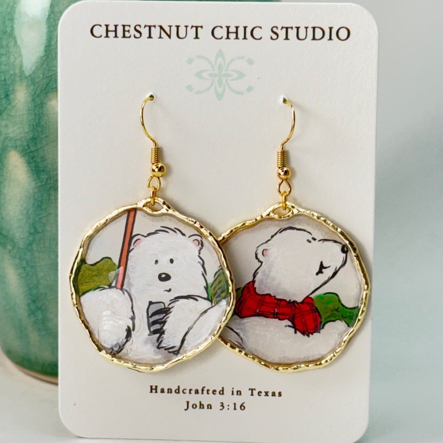Holiday Polar Bear Earrings in Gold Chestnut Chic Studio