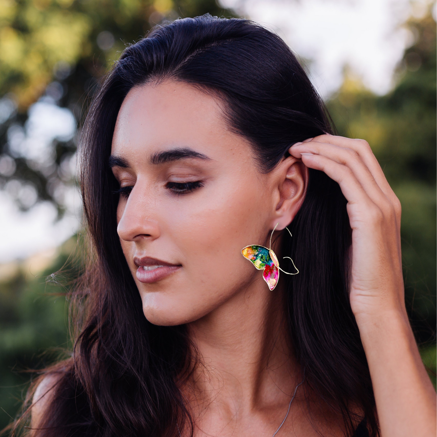 Butterfly Mardi Gras Earrings Chestnut Chic Studio Model