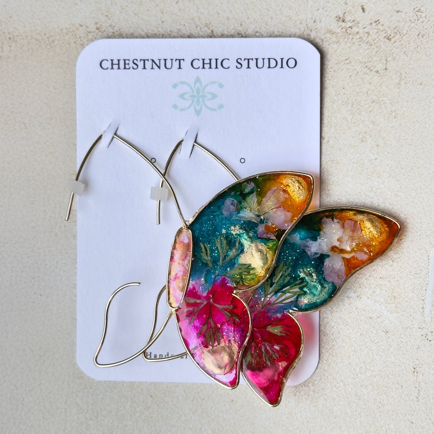 Hope Butterfly Wire Frame "Stained Glass" Earrings in Gold