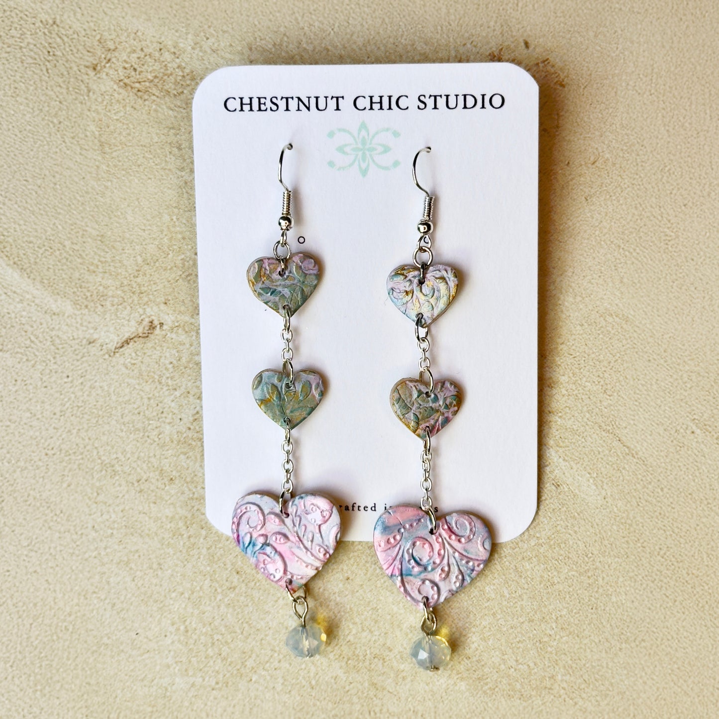 Rylee Cotton Candy Pastel Heart Drop Earrings in Silver