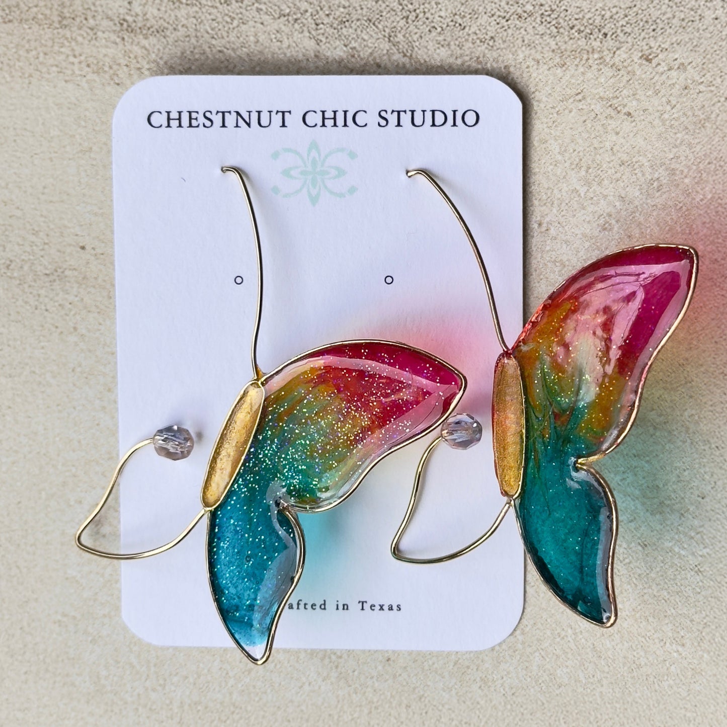 Stained Glass Rainbow Butterfly Earrings