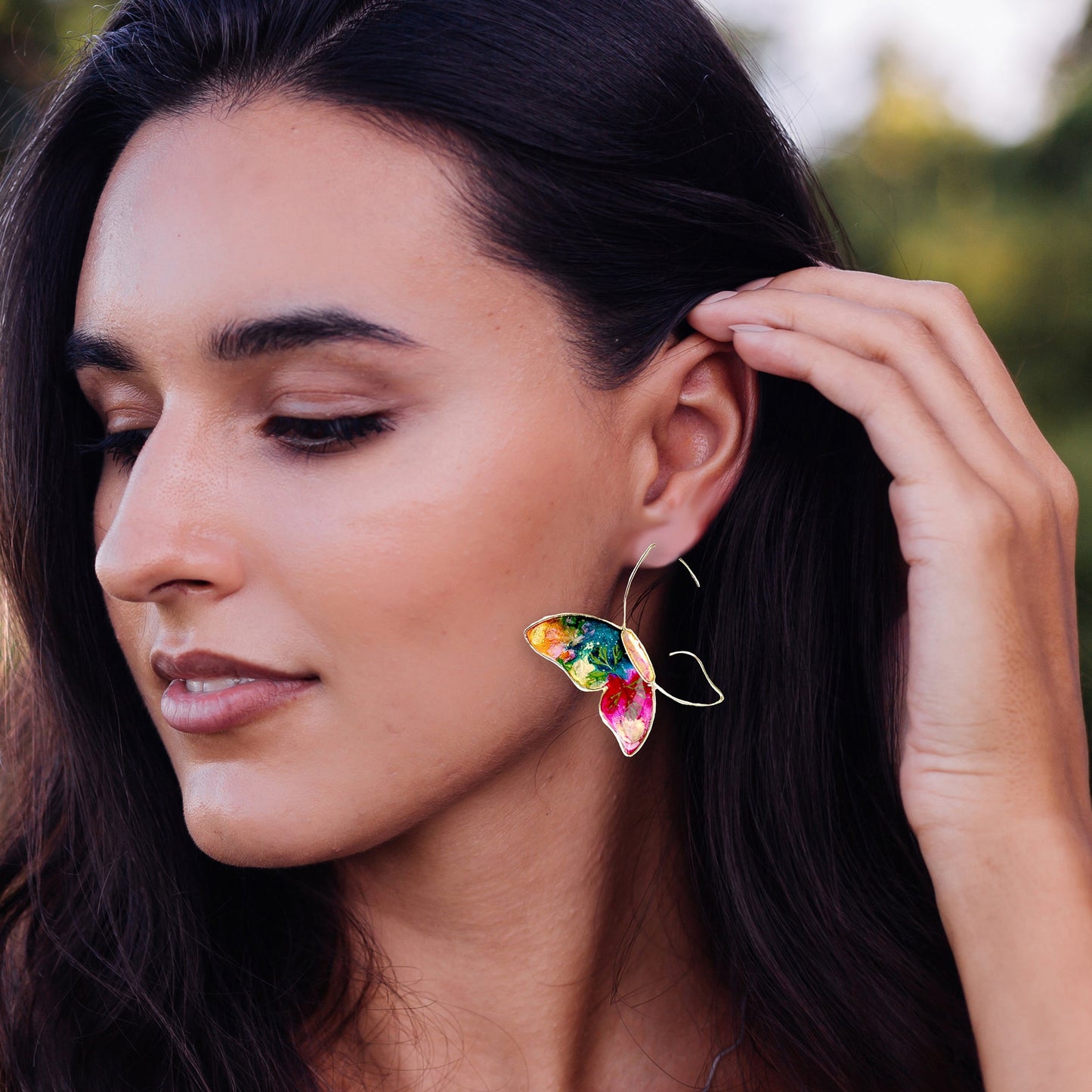 Hand-painted butterfly earrings — Chestnut Chic Studio artisan jewelry