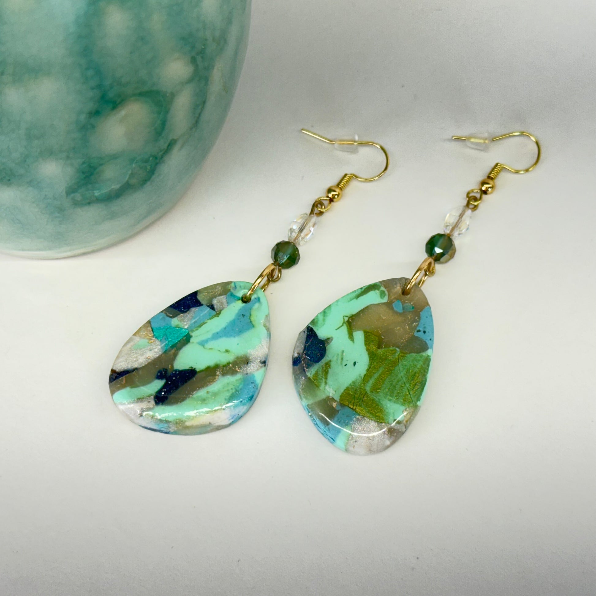 Texas Turquoise Crystal and Gold Earrings 