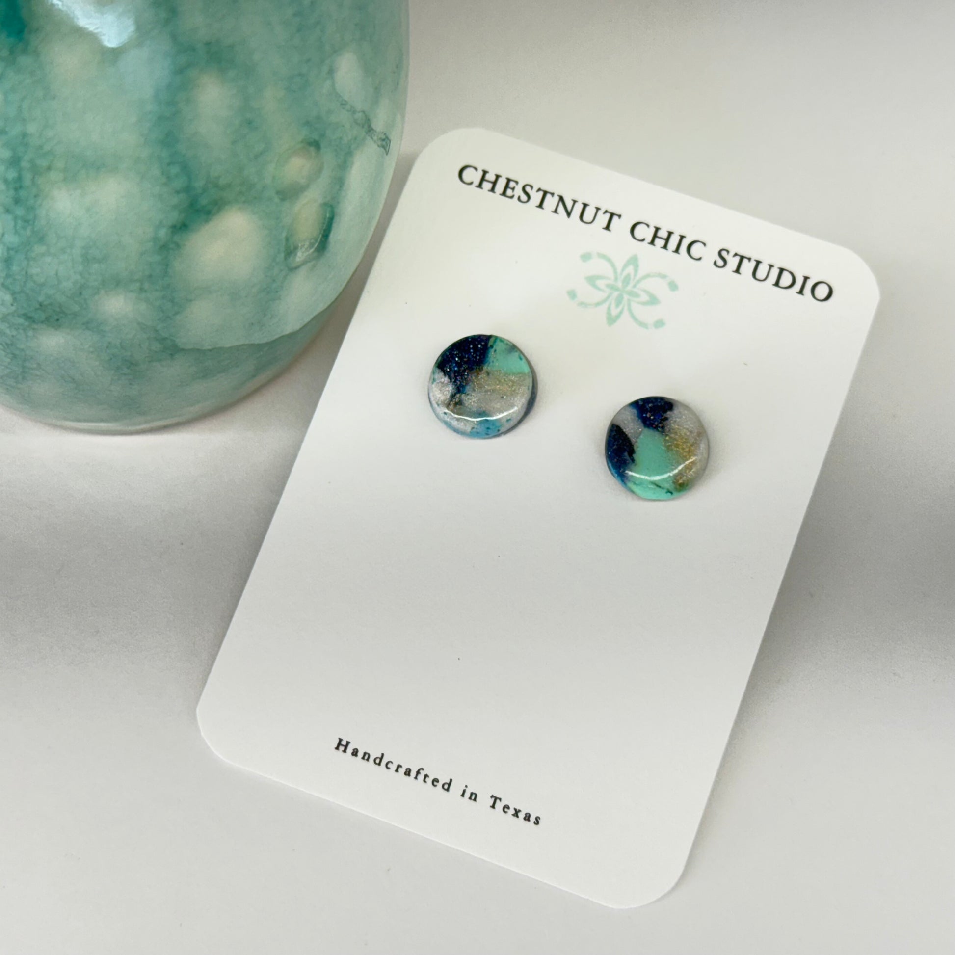 Texas Turquoise Button Stud Earrings 