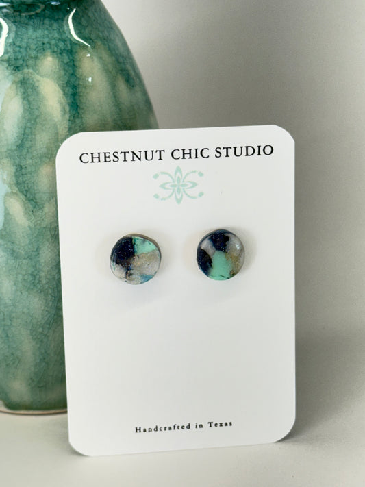 Texas Turquoise Button Stud Earrings 