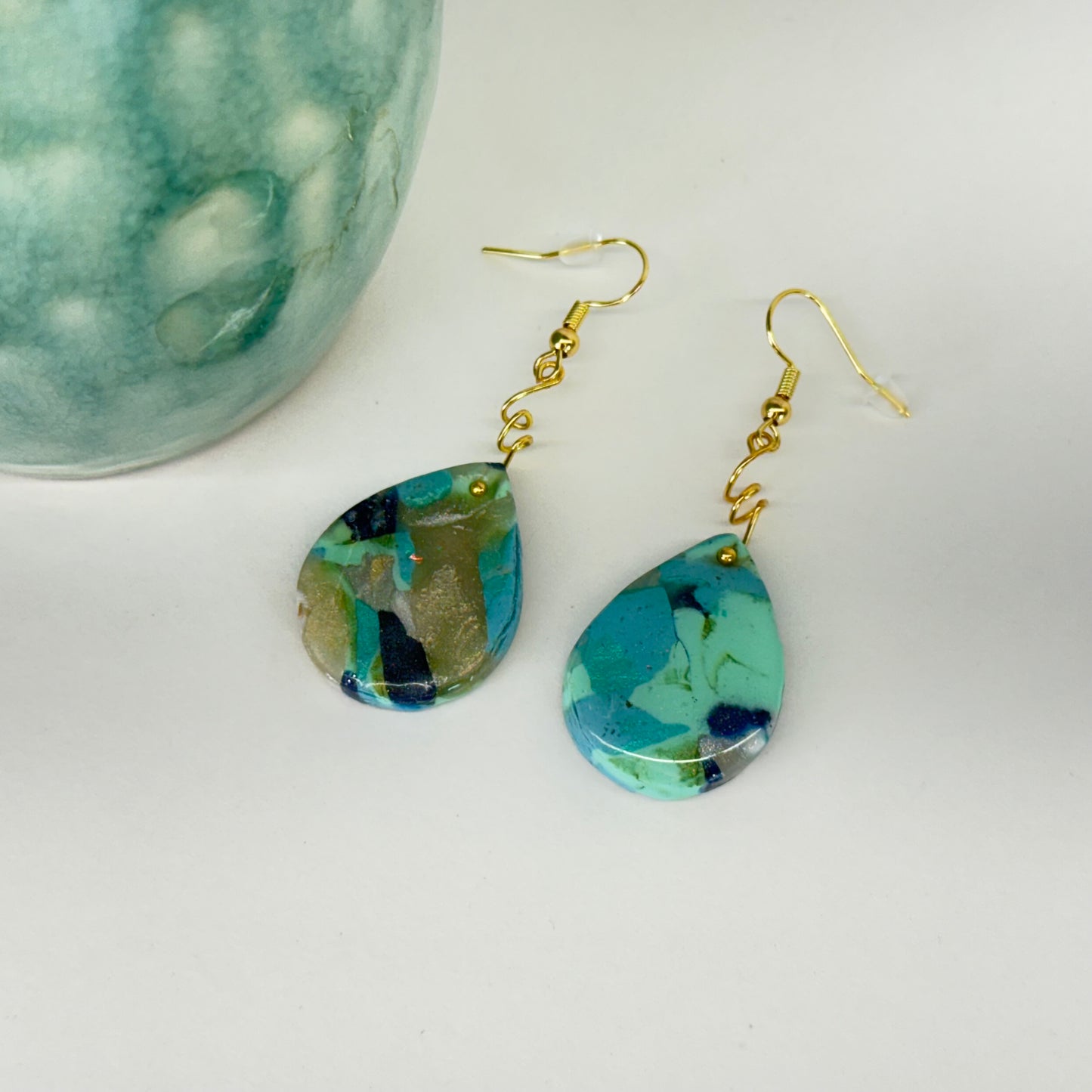 Texas Turquoise Modern Tear Drop Earrings in Gold