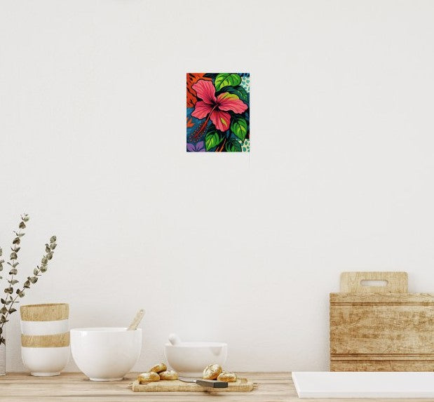Tropical Pink Hibiscus Flower Pop Art Poster ~ Multiple Sizes Available