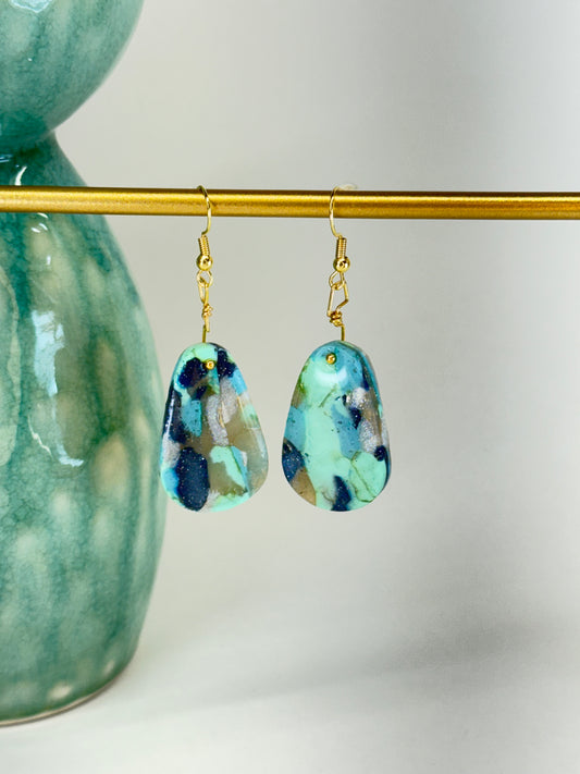 Texas Turquoise Modern Oval Drop Earrings in Gold