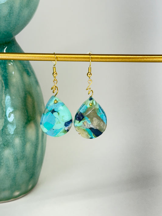 Texas Turquoise Modern Tear Drop Earrings in Gold