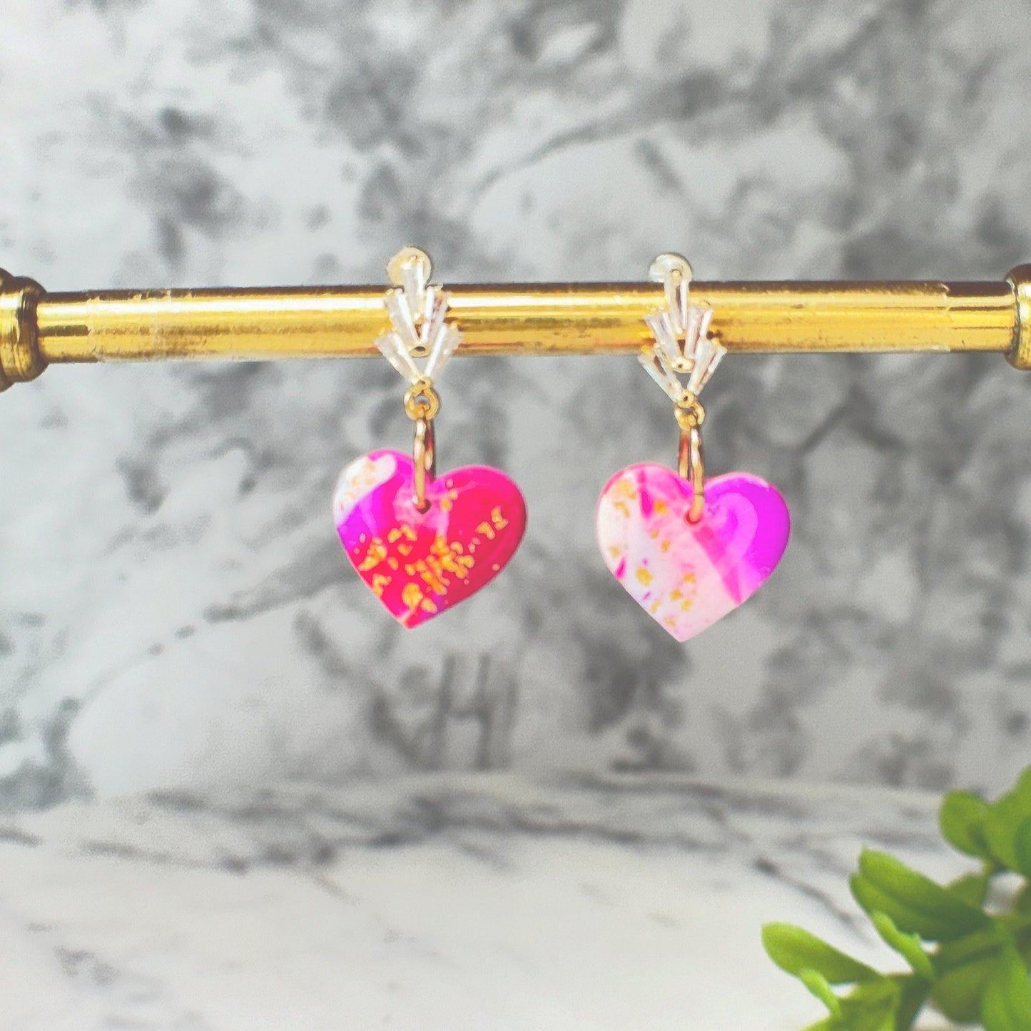 Alyssa Heart Drop Earrings in Gold Polymer Clay and Resin Earrings