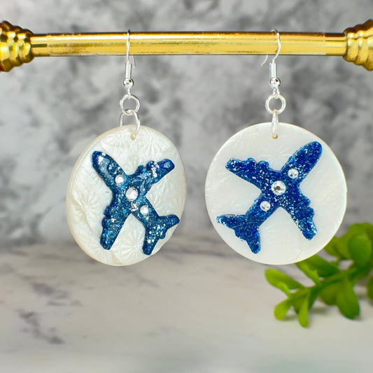 Amelia Sky Airplane Drop Earrings with Swarovski Crystals Polymer Clay Earrings