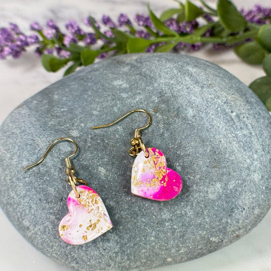 Anna Heart Drop Earrings in Gold Polymer Clay Earrings
