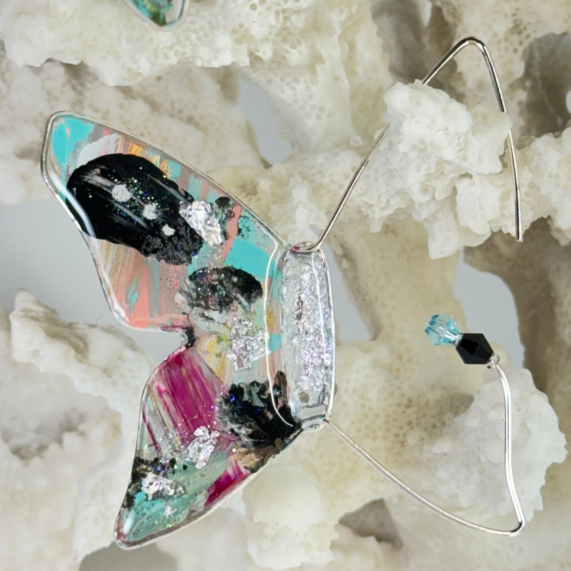 Butterfly Earrings Hand Painted TurquoiseVintage 80’s Pop Chestnut Chic Studio 