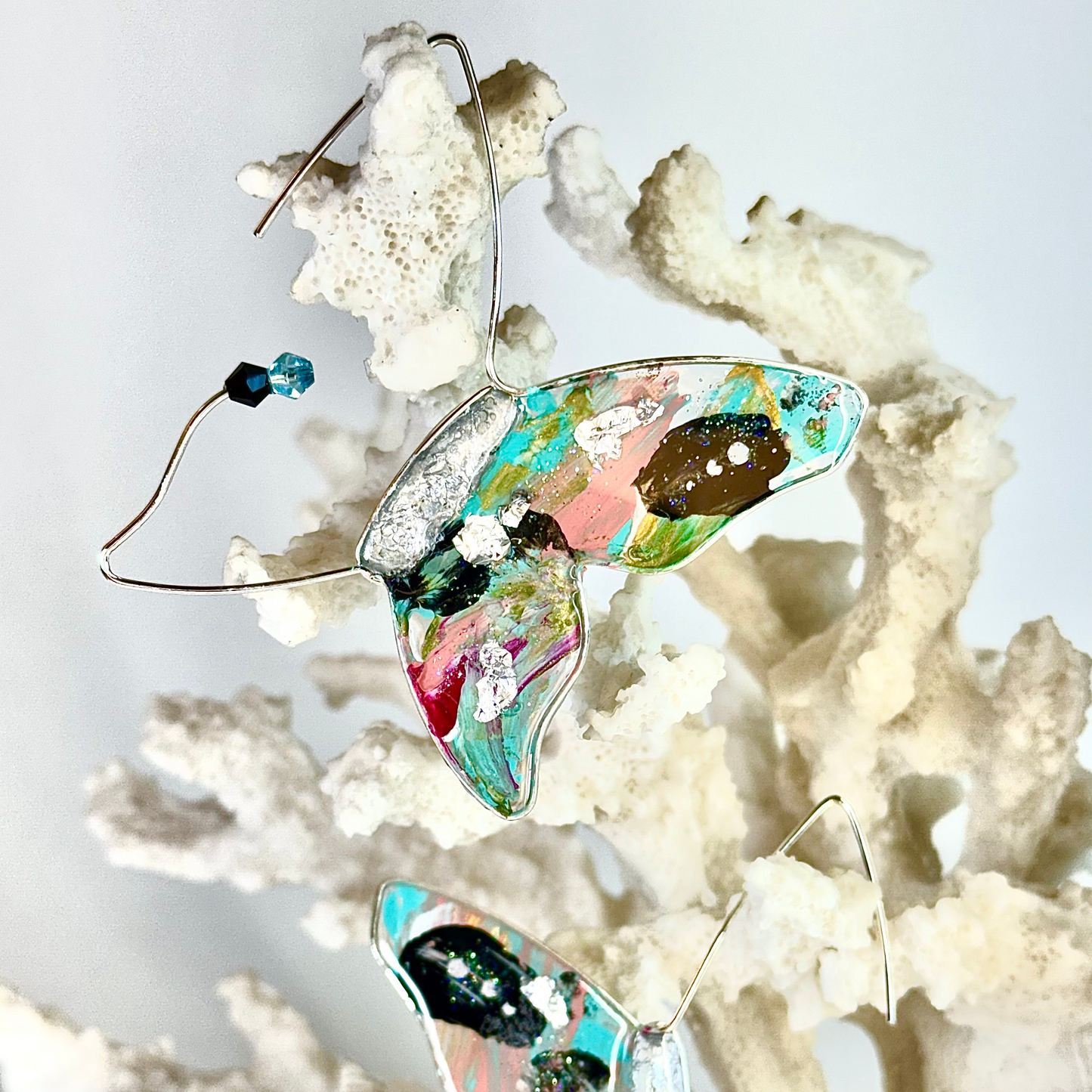 Butterfly Earrings Hand Painted Vintage 80’s Pop Chestnut Chic Studio 