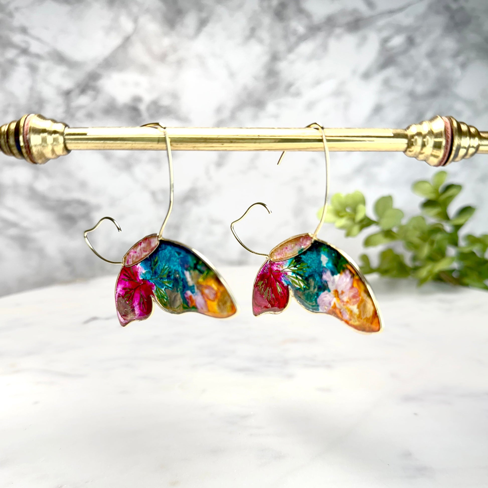 Hope Butterfly Wire Frame "Stained Glass" Earrings in Gold Butterfly Earrings Chestnut Chic Studio
Handmade Earrings Resin Earrings
3D butterfly earrings artisan 				
butterfly earrings 