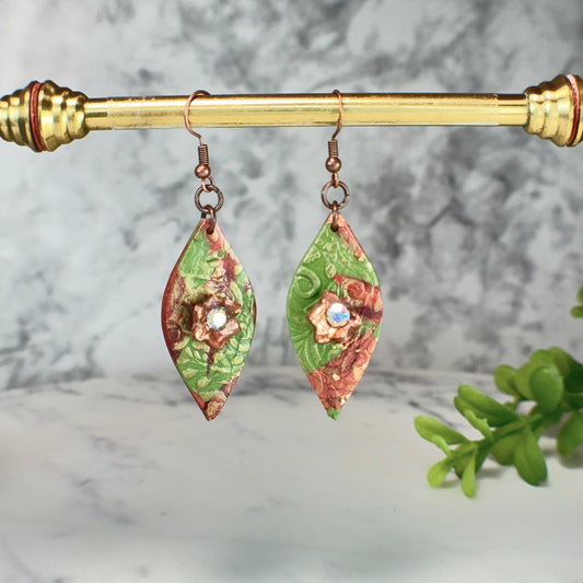 Audrey Evergreen Drop Earrings with Swarovski Crystals Polymer Clay Earrings