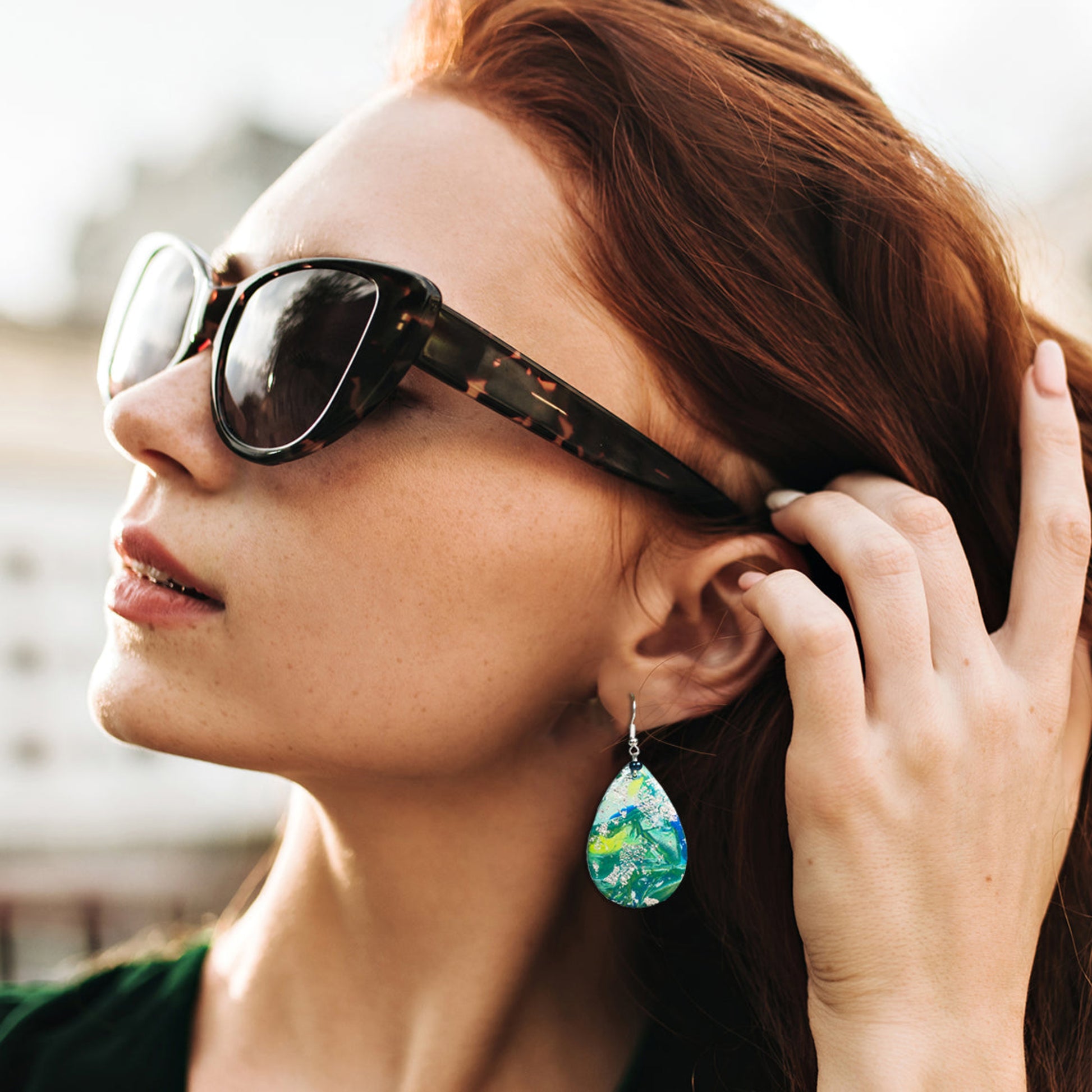 Austin Green Drop Earrings in Silver