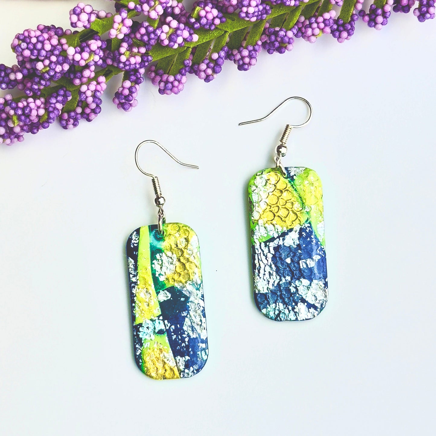 Blue Gold Silver Metallic Earrings, cool earrings