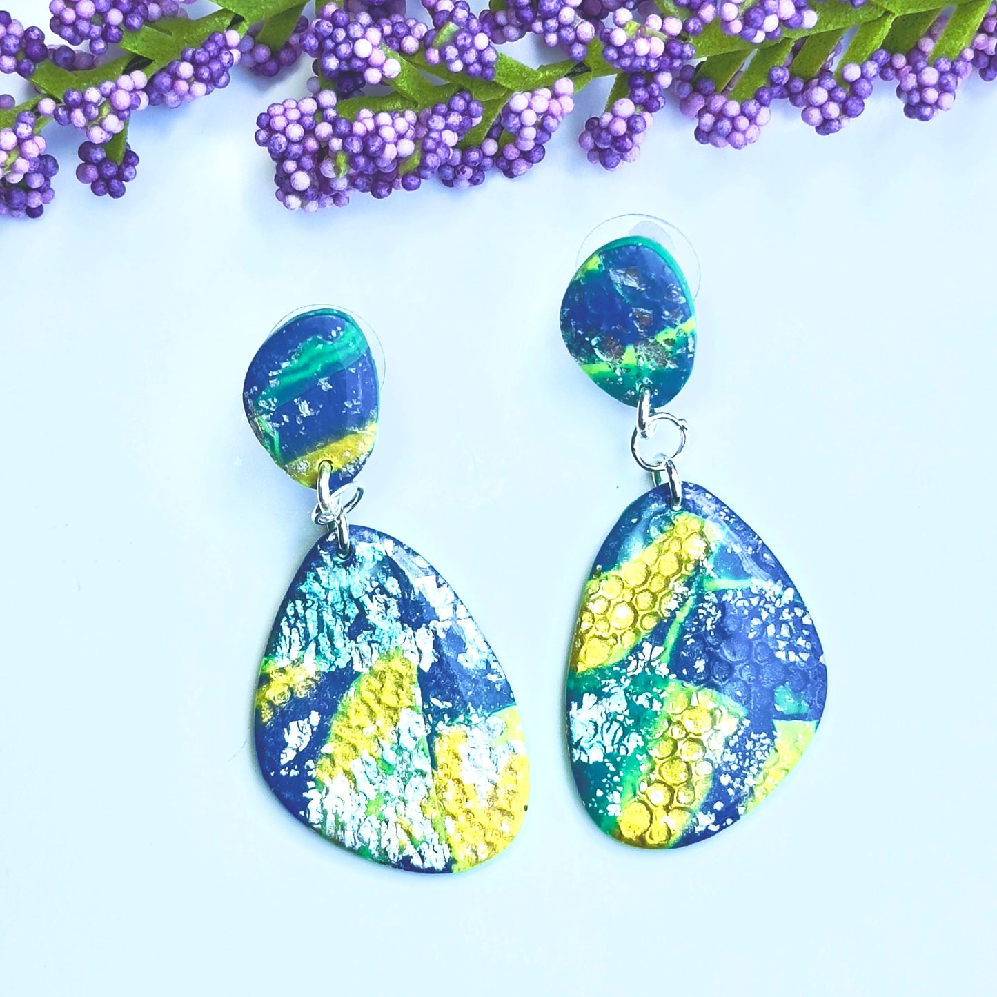 Blue and Gold earrings, blue and silver earrings, michigan color earrings, ukraine colors