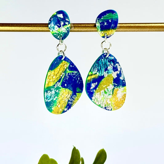 Michigan Earrings, Ukraine Earrings, Blue Metallic Earrings