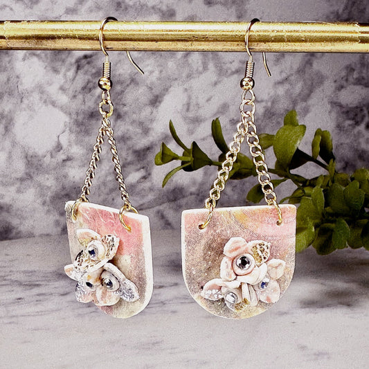 Bristol Magnolia Drop Earrings with Austrian Crystals Polymer Clay Earrings