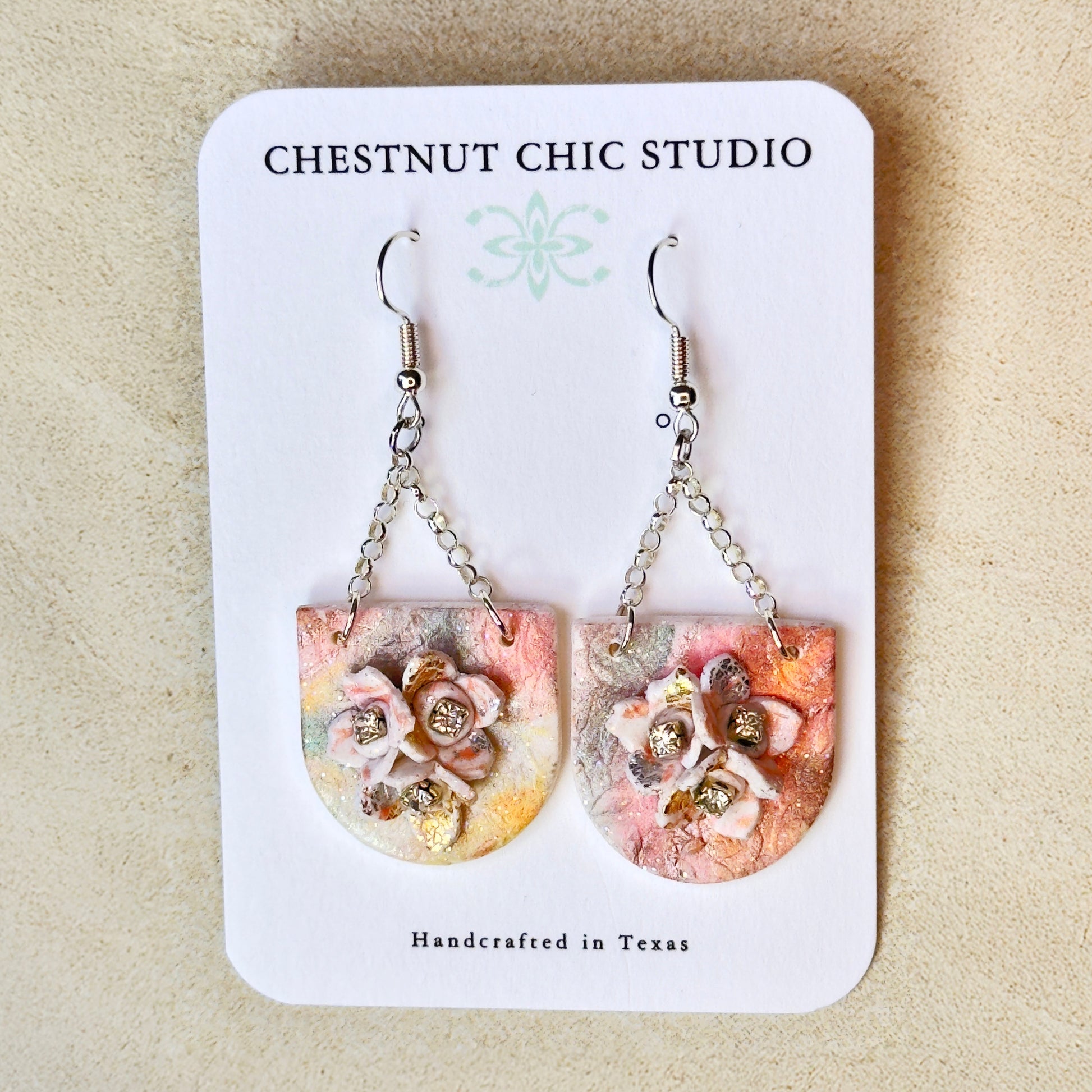 Bristol Magnolia Drop Earrings with Austrian Crystals, Bridal Earrings
