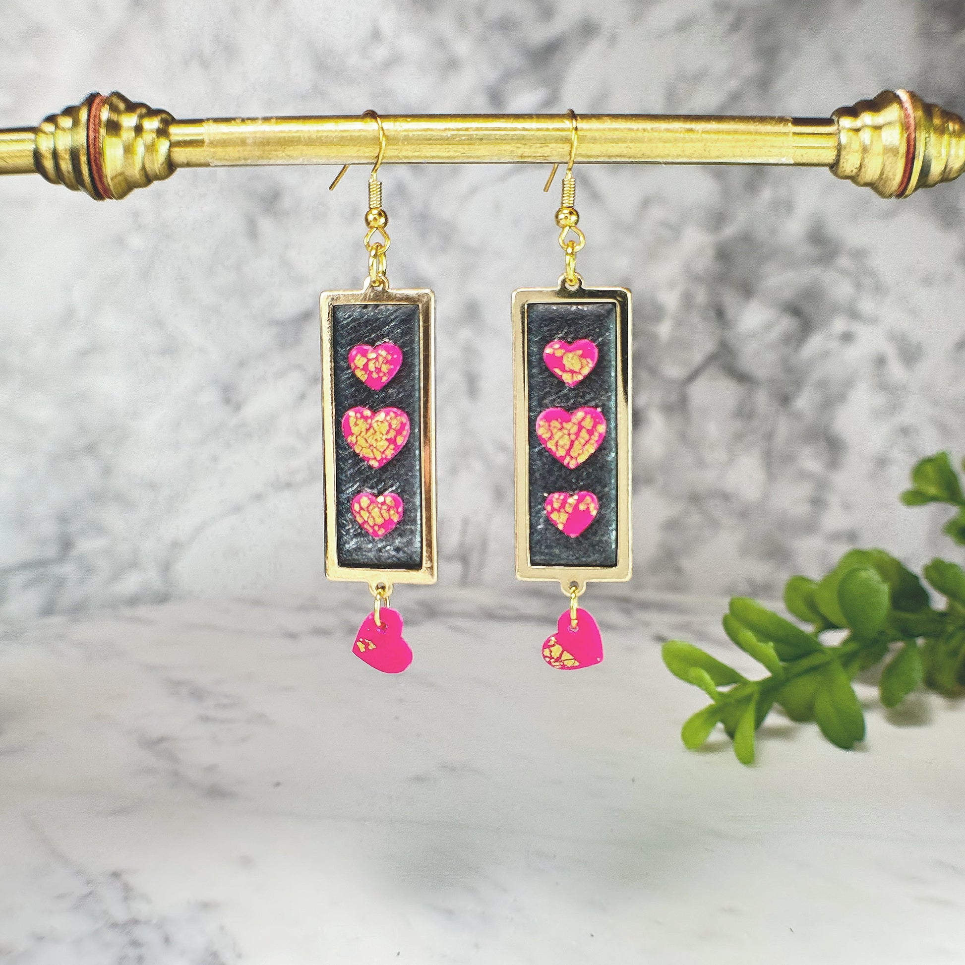 Brooklyn Pink & Gold Heart Drop Earrings Polymer Clay Earrings