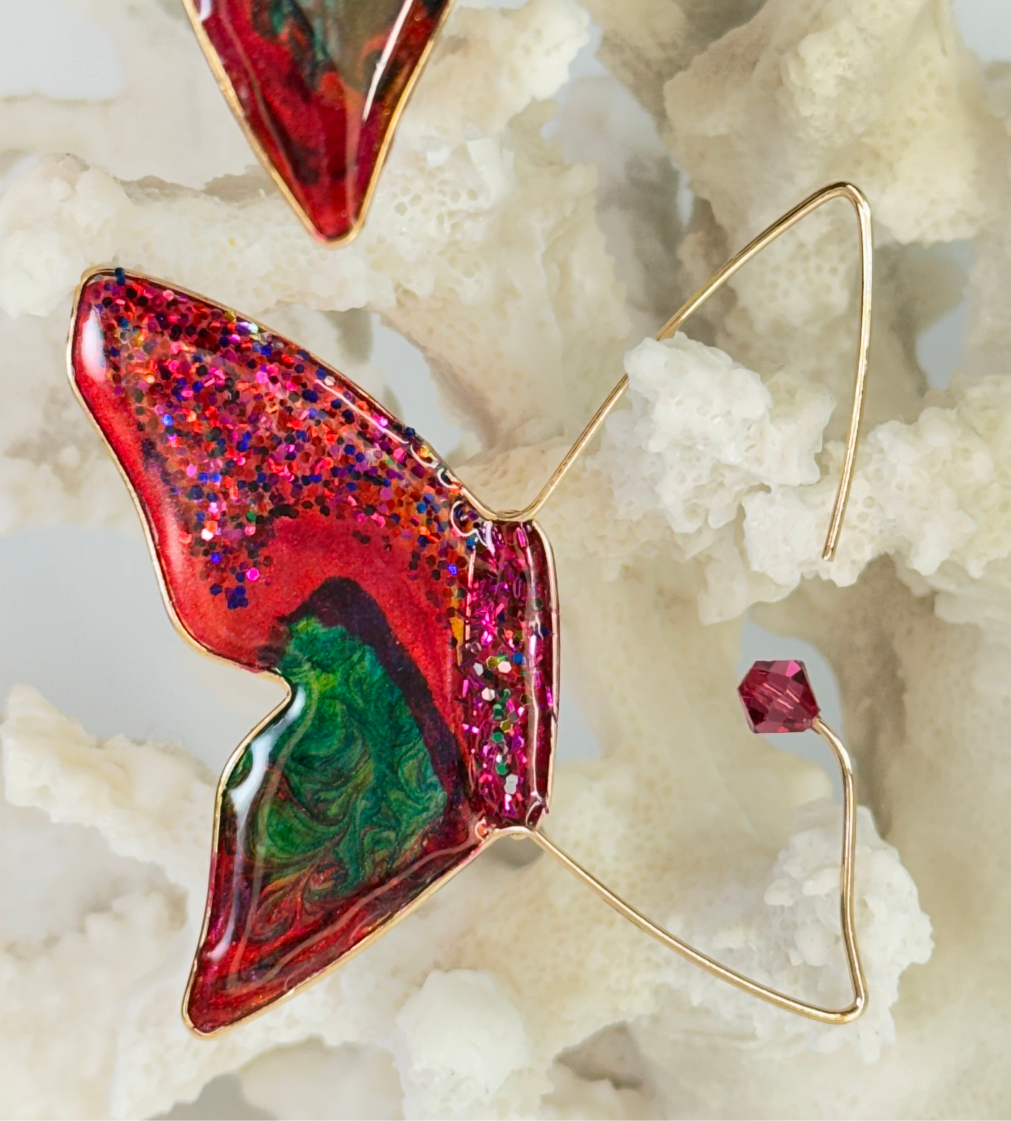 Retro Pink Butterfly Stained Glass Earrings Gold Chestnut Chic Studio 