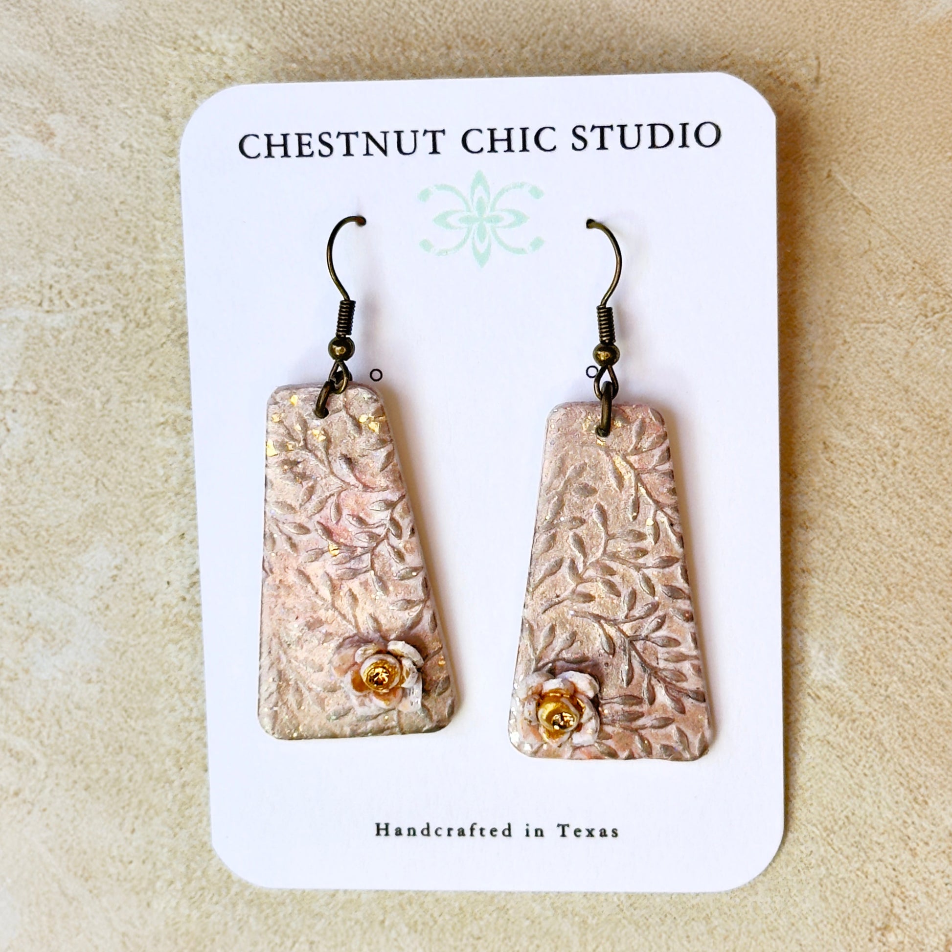 Polymer Clay Floral Earrings with Crystals