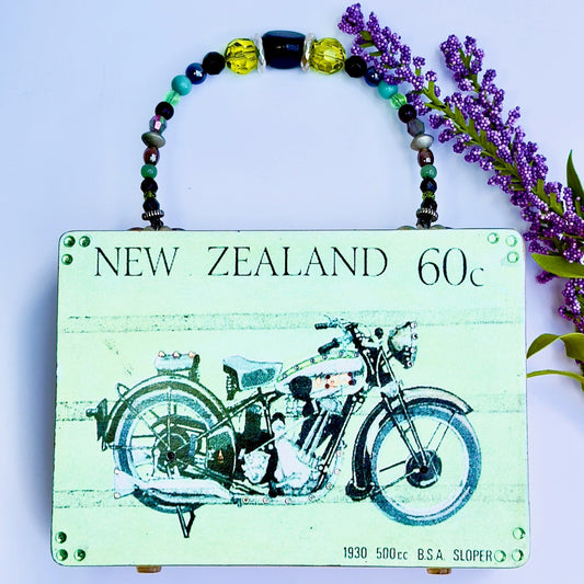 Chestnut Chic Studio Cigar Box Purse, Motorsports Purse, Motorcycle Handbag 