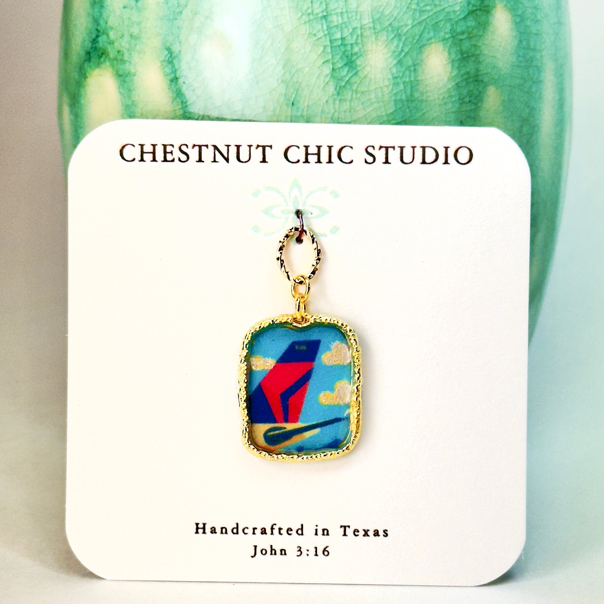 Delta Air Lines Inspired Airplane Tail Widget Pendant Necklace Jewelry Chestnut Chic Studio