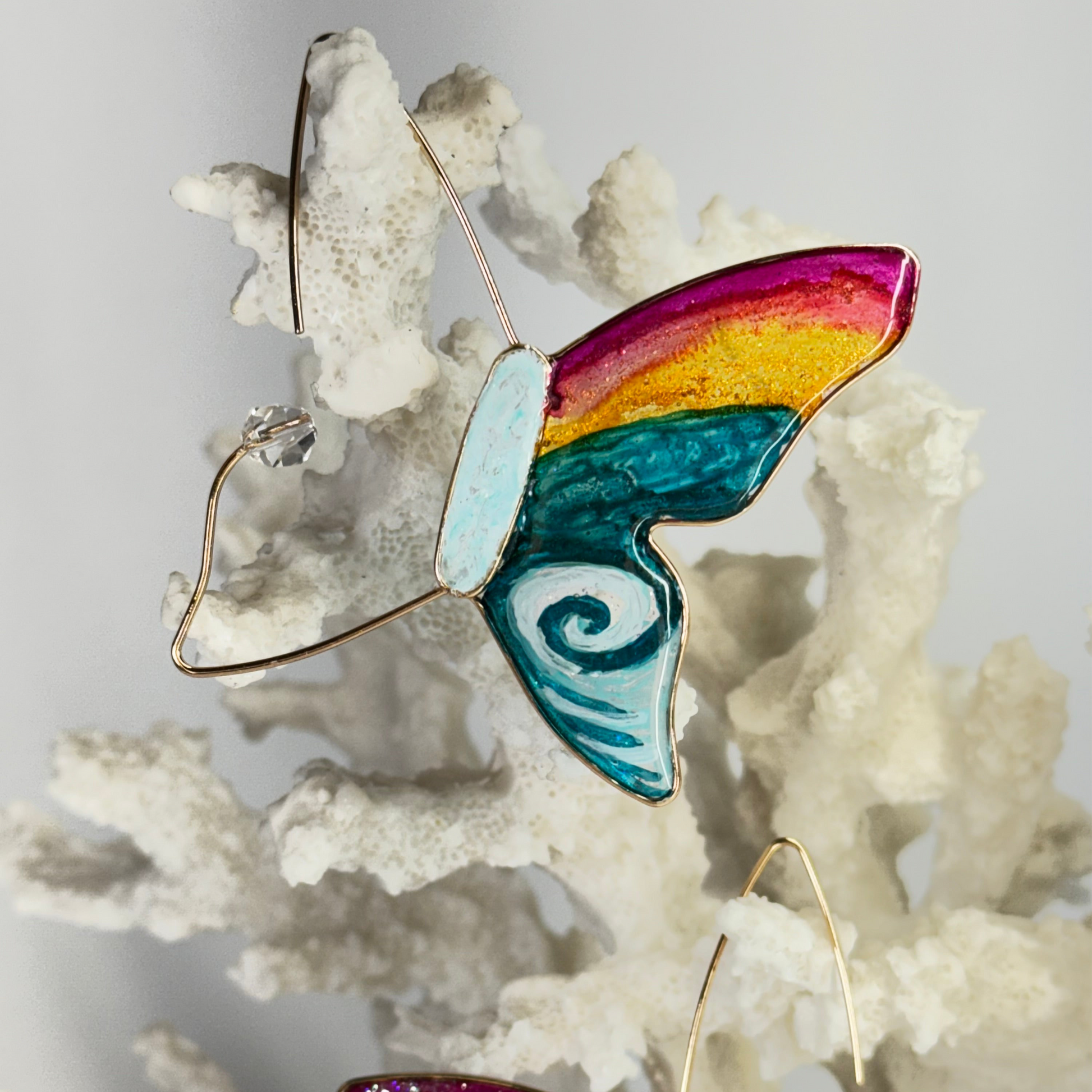 Custom Rainbow Butterfly Earrings Chestnut Chic Studio Hand Painted 