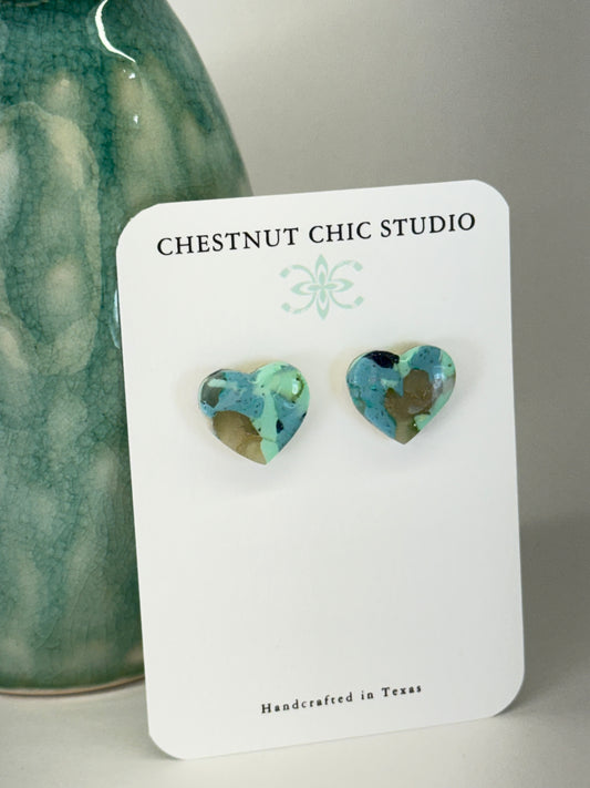 Texas Turquoise Small Heart Earrings Gold 