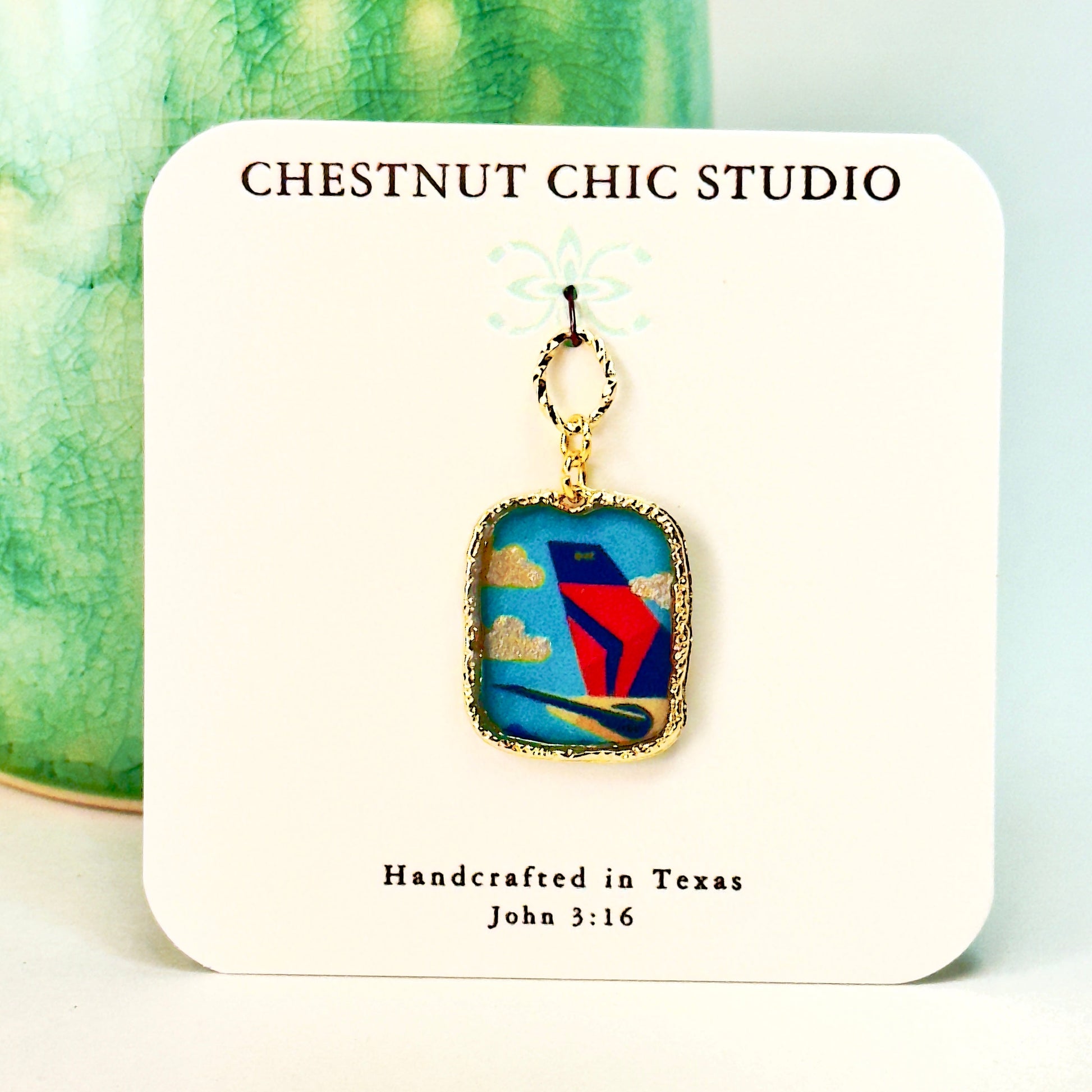 Delta Air Lines Inspired Airplane Tail Widget Aviation Pendant Necklace Chestnut Chic Studio